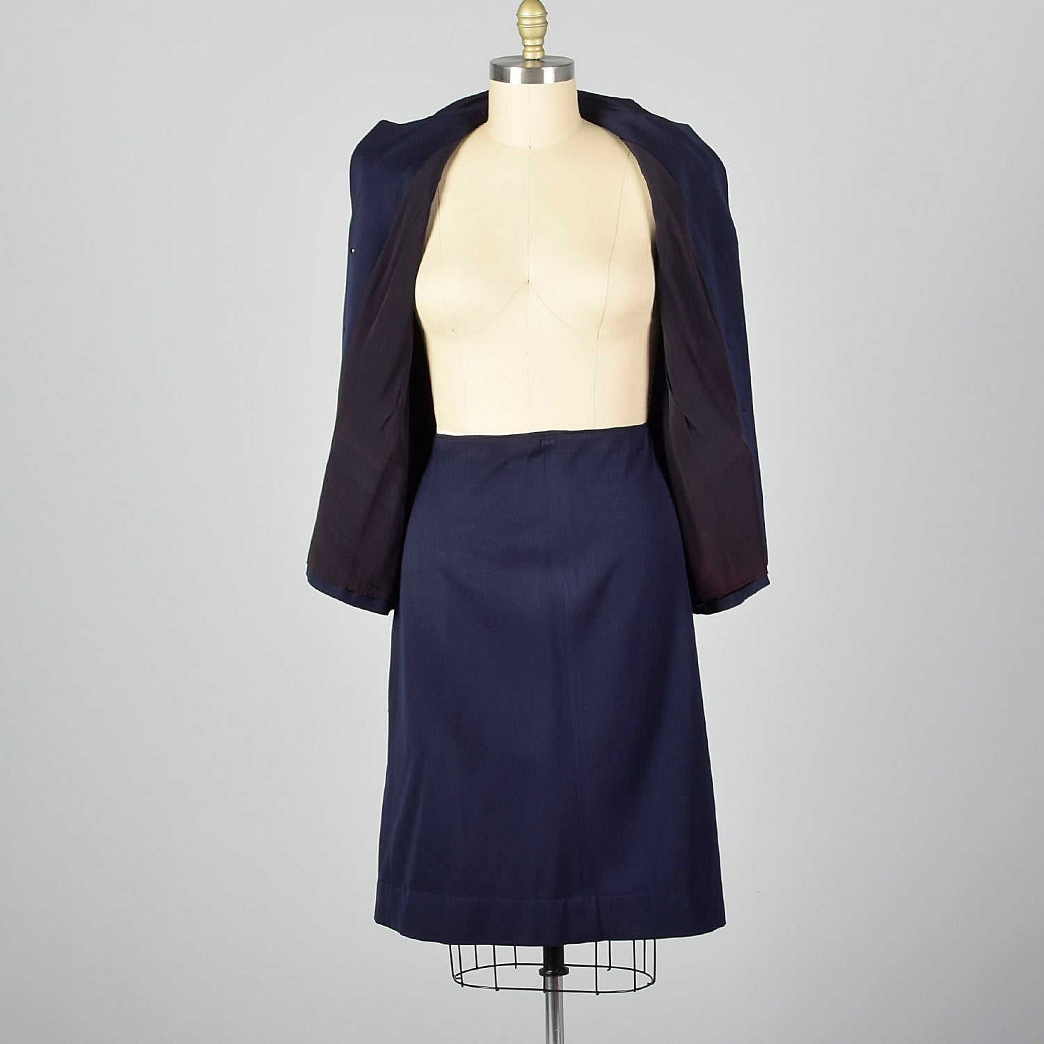 XXL 1950s Navy Gabardine Skirt Suit