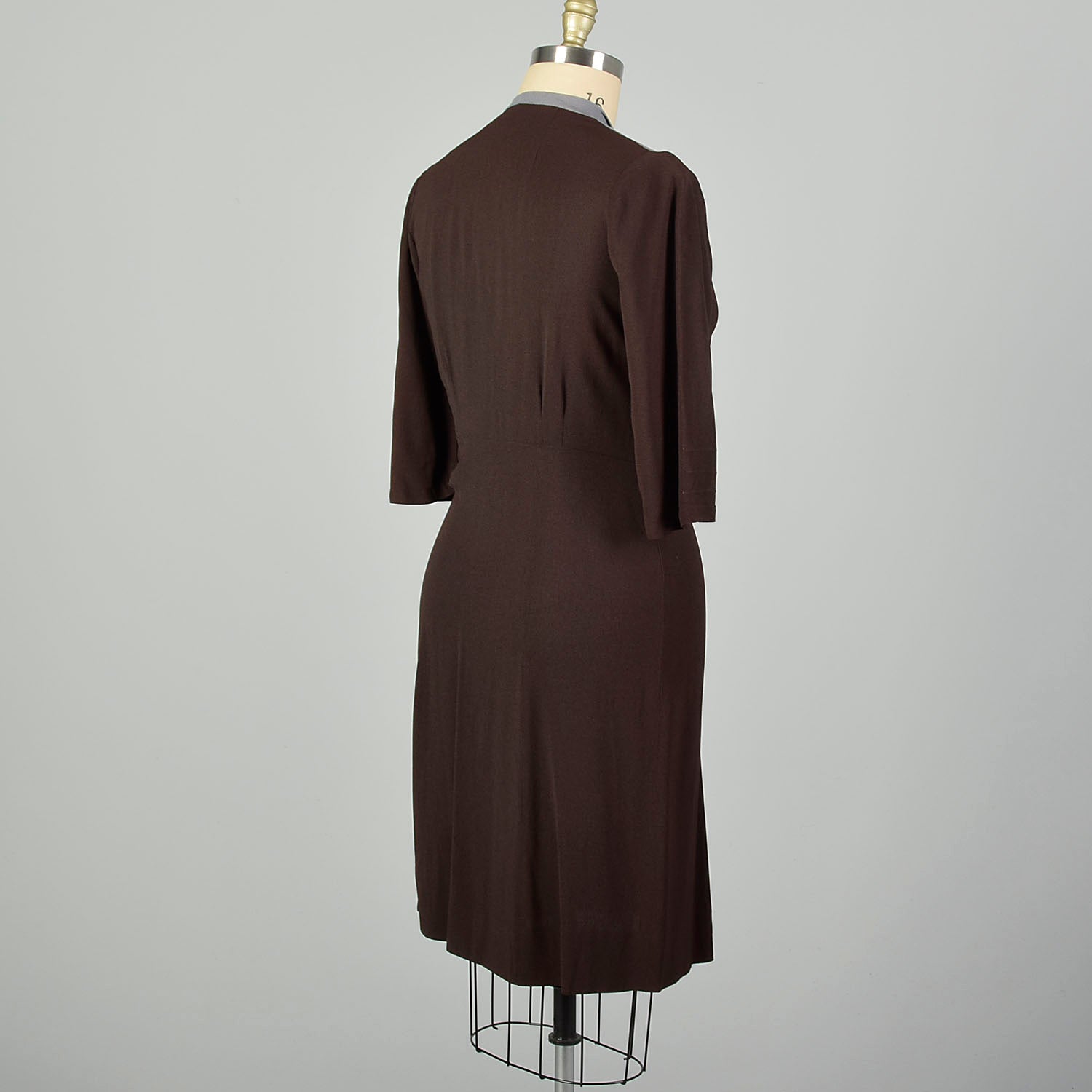 XL 1940s Dress Blue and Brown Volup Rayon with Beading