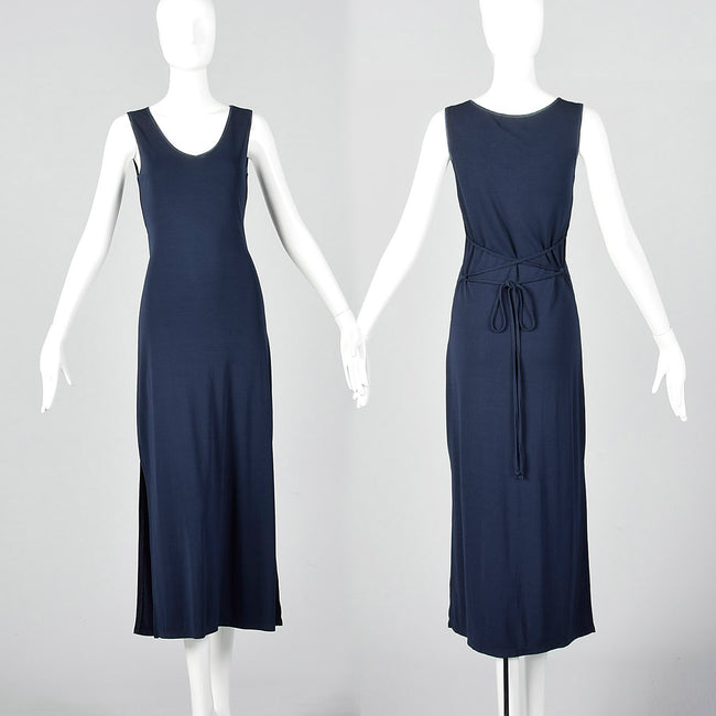 1990s Mary McFadden Maxi Dress with Tie Back Waist