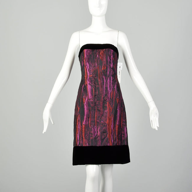Badgley Mischka Strapless Party Dress Purple Black Red Velvet Shift NWT