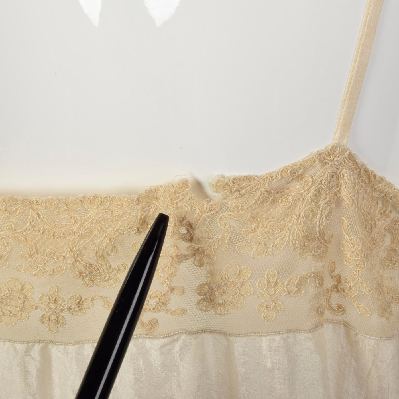 1920s Cream Silk Slip with Lace Trim