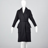 1950s Black Knit Trench Coat with Red Lining