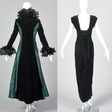 1970s Two Piece Green Velvet Dress Set