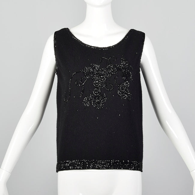 1960s Black Sleeveless Sweater with Beading