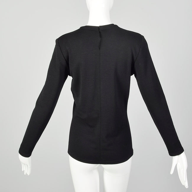 Small 1980s Gianni Versace Black Jersey Knit Top with Long Sleeves