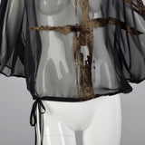 1990s Sheer Black Top with Batwing Sleeves