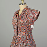XL 1950s Day Dress Cotton Short Sleeve Volup Bohemian Print Casual Summer Shirtwaist