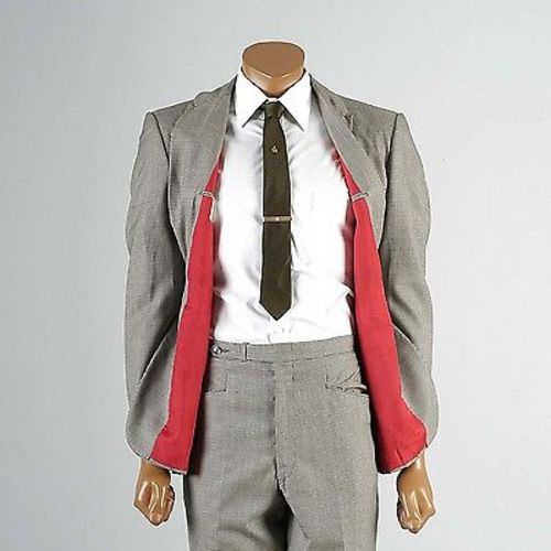 1960s Men's Mod Two Piece Suit in Black &  White Houndstooth with Red Lining