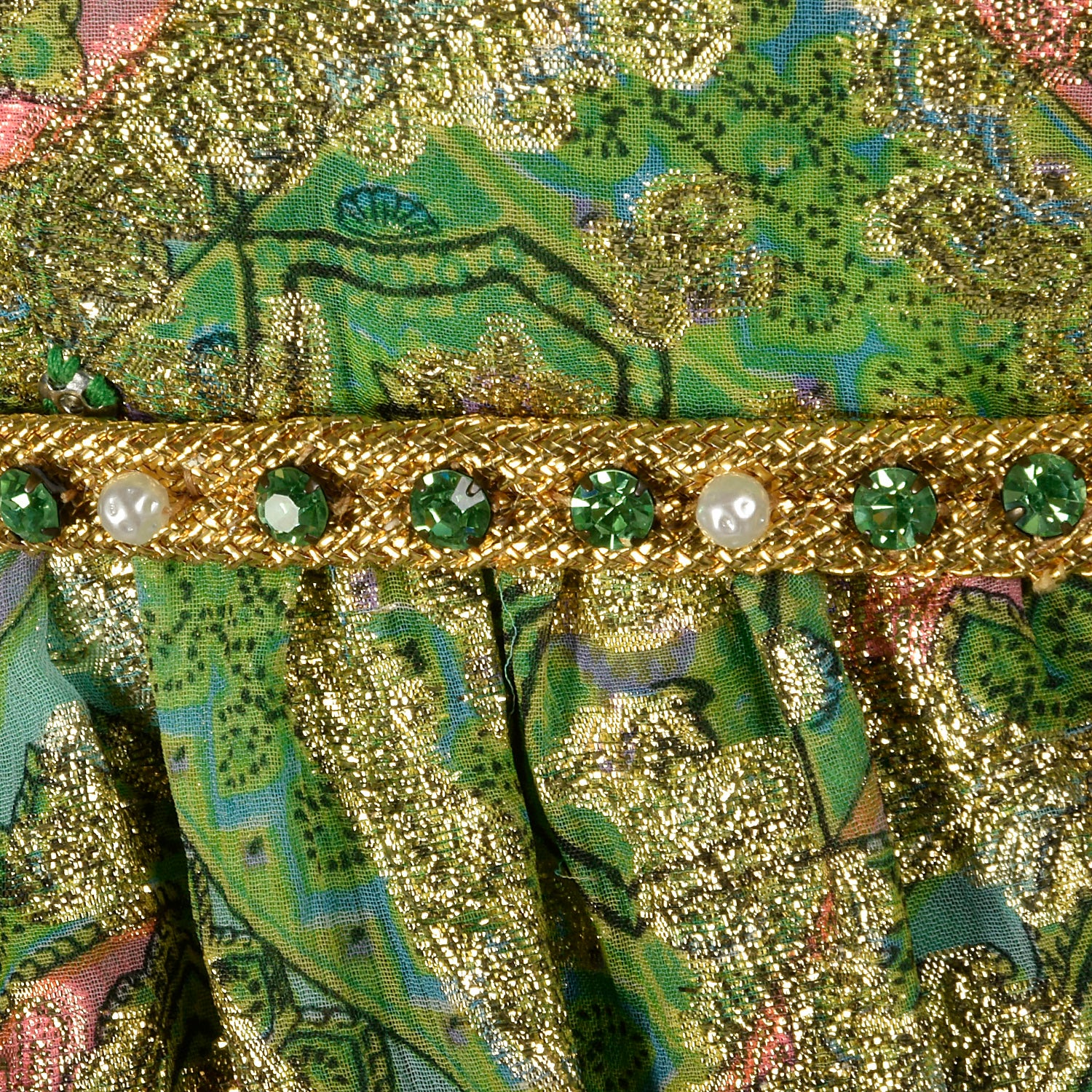 Small Mollie Parnis 1960s Green and Gold Paisley Dress