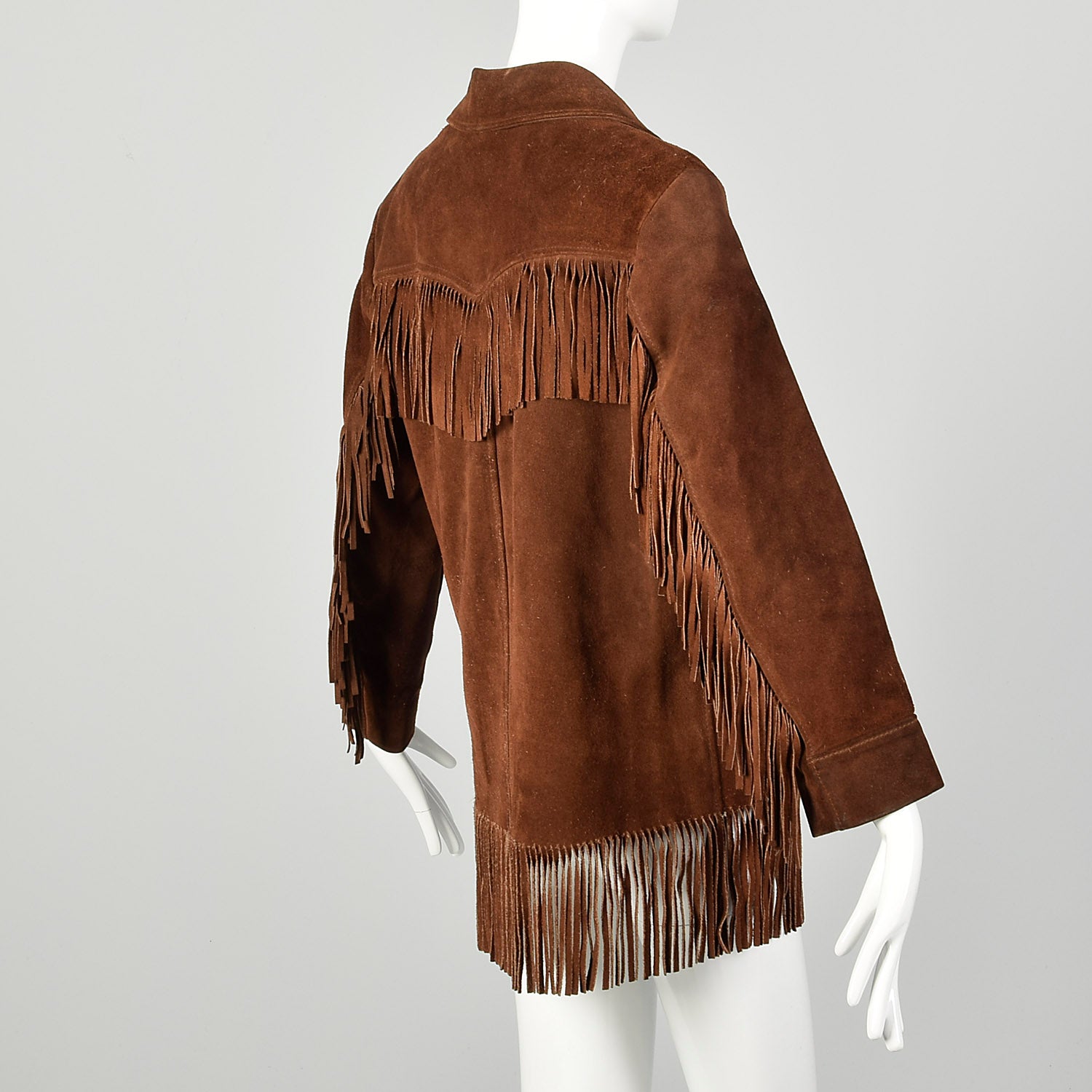 Small 1960s Brown Suede Western Jacket Hippie Boho Leather Car Coat