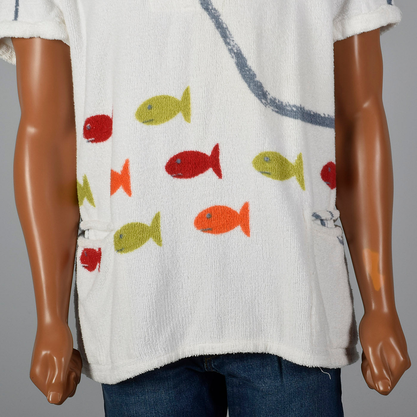 1950s Mens Terry Cloth Pull Over Shirt with Fish