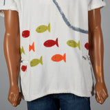 1950s Mens Terry Cloth Pull Over Shirt with Fish