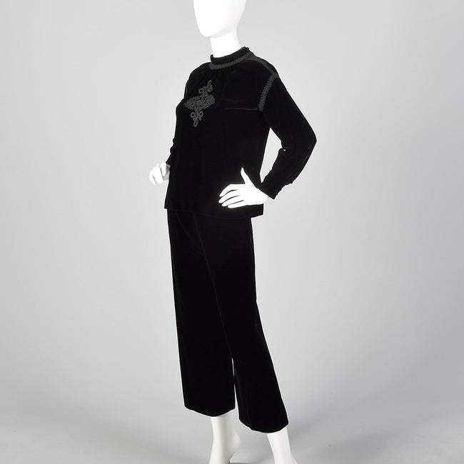 Small 1960s Black Velvet Two Piece Ensemble