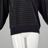 Large 1990s Sonia Rykiel Grey Velour Sweater with Metallic Silver Stripes