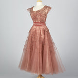Ethereal 1950s Blush Tulle Evening Gown with Sequin Details