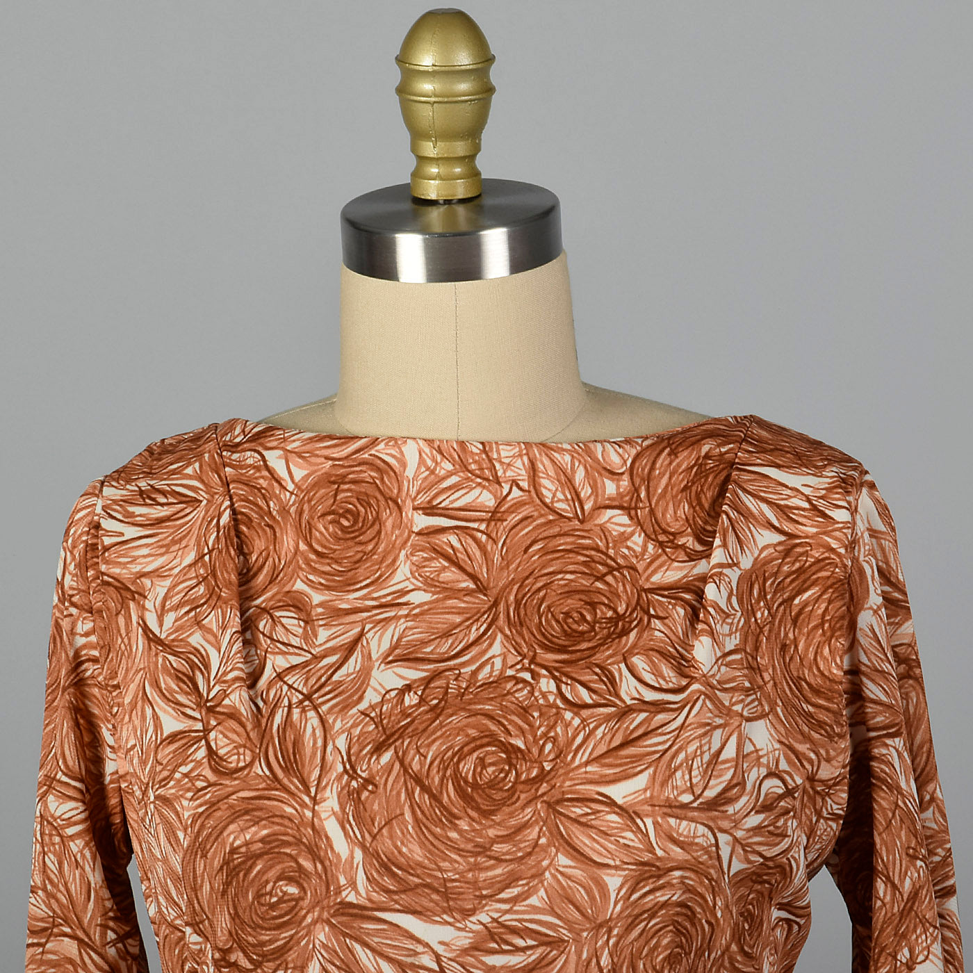 1960s Brown Rose Print Dress