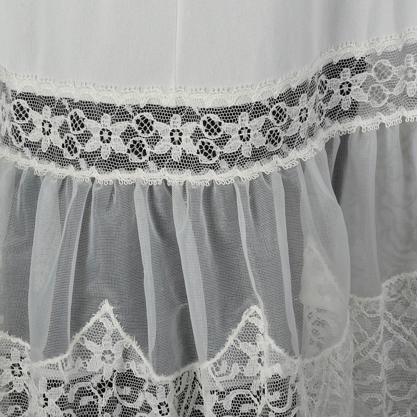 1950s Lace Trim White Nylon Slip with Adjustable Straps