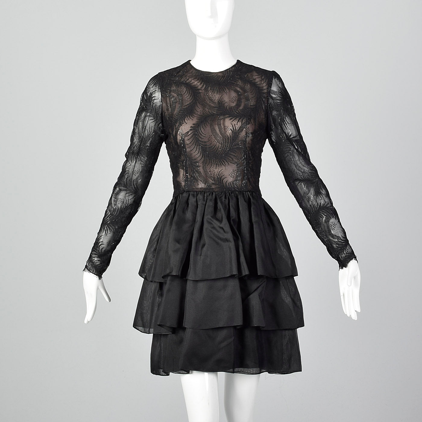 1980s Hanae Mori Black Lace Illusion Dress