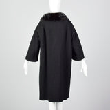 1950s Black Wool Coat with Mink Collar