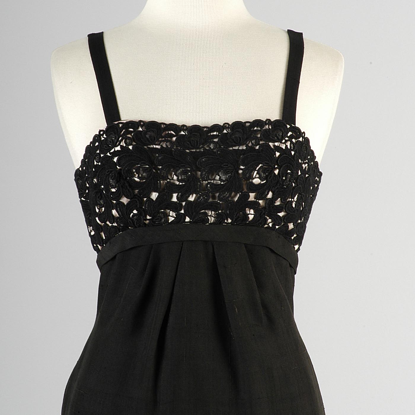 1950s Black Silk Dress with Illusion Bust