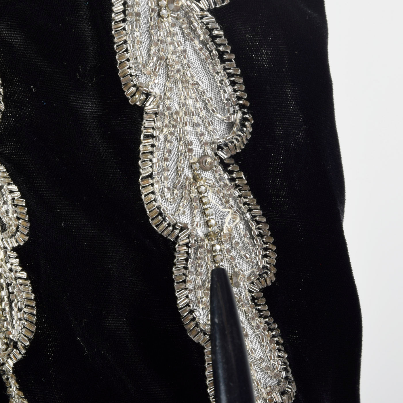 1940s Black Velvet Dress with Sheer Sleeve Design