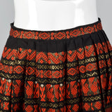 1950s Pleated Black Skirt with Red and Metallic Embroidery