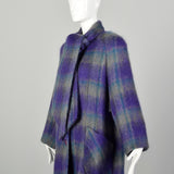 Large 1980s Coat Colorful Purple Plaid Striped Soft Mohair Winter Outerwear Maxi