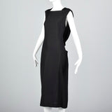 1960s Chloé Black Linen Dress with Draped Silk Jersey Back