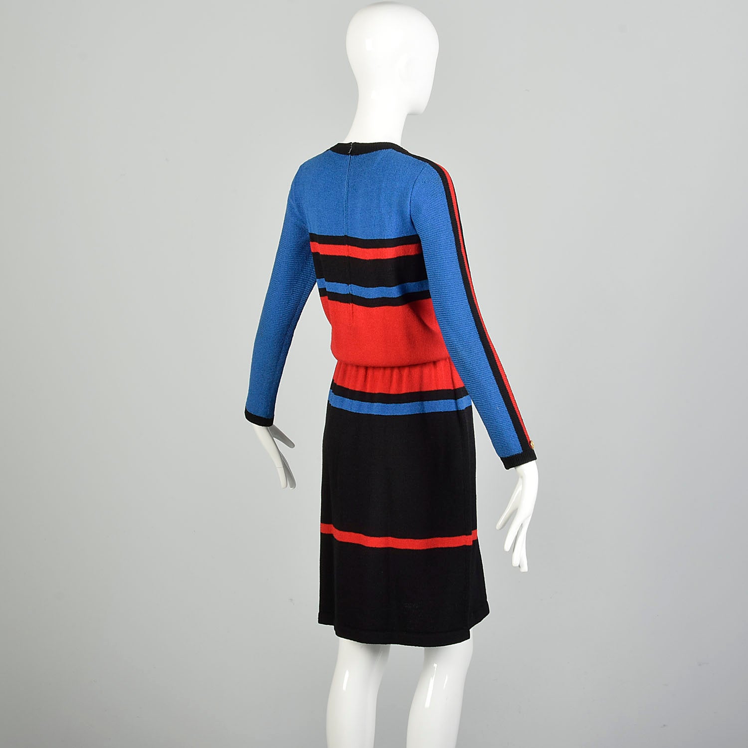 XS-Small 1980s Adolfo Long Sleeve Sweater Dress Color Block Knit Stripe Dress