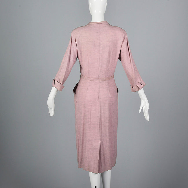 1950s Pink Wool Gabardine Day Dress