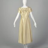 Medium 1960s Beaded Ivory Gold Shift Dress