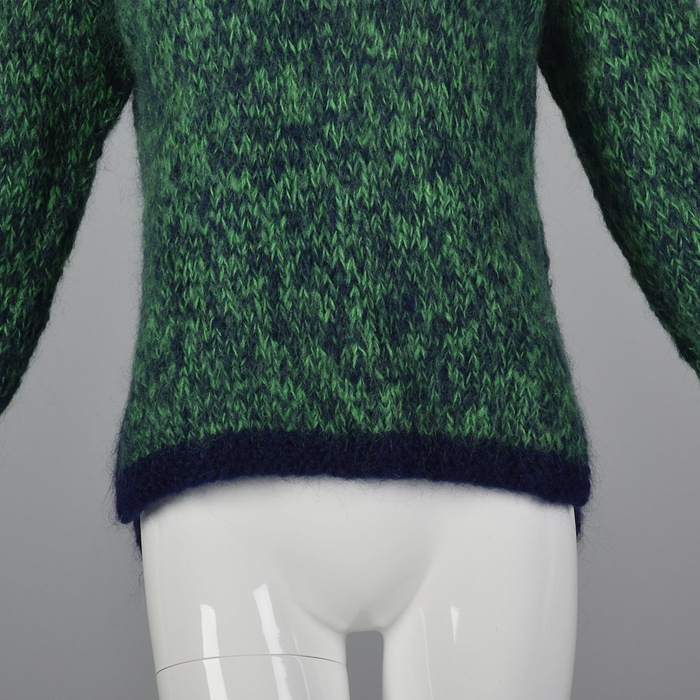 1950s Hand Knit Mohair Sweater in Green and Navy