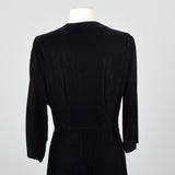 1930s Black Velvet Dressing Gown with Decorative Pocket