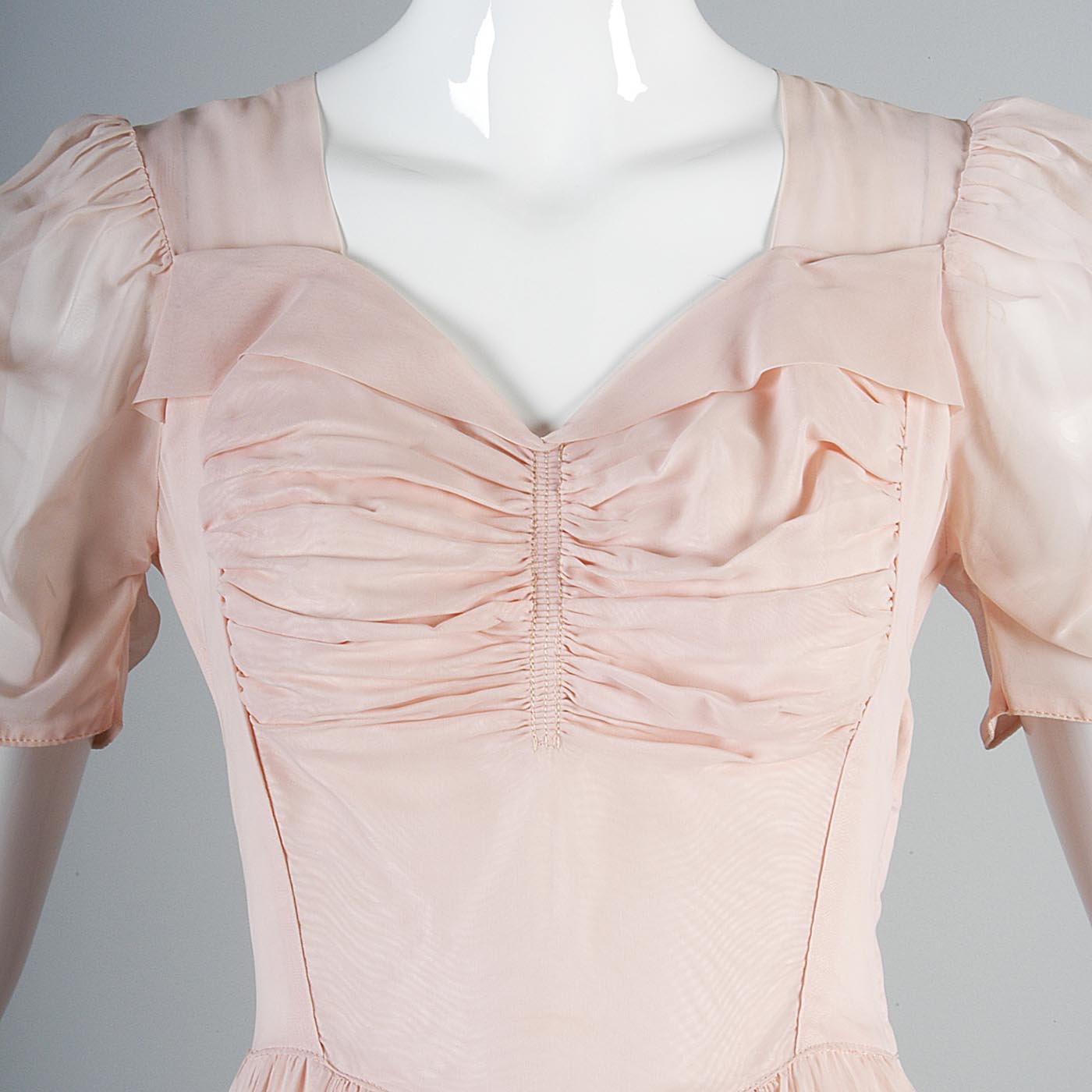 1940s Old Hollywood Pink Sheer Chiffon Dress