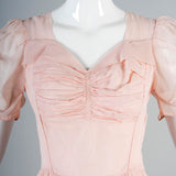 1940s Old Hollywood Pink Sheer Chiffon Dress
