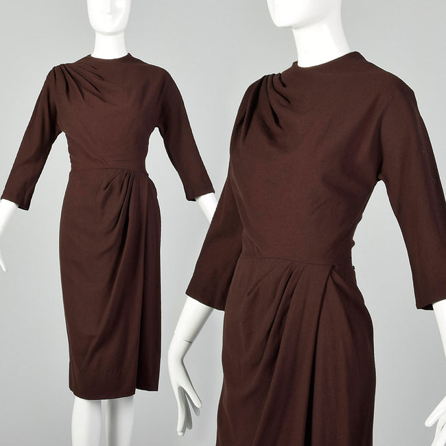 Medium 1940s Dorothy O'Hara Brown Wool Dress