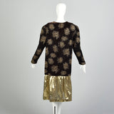 2XL-3XL 1980s Kelli Kaye Black Velvet Long Sleeve Glitter Prom Dress