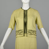 XXS 1960s Spring Green Linen Skirt Suit