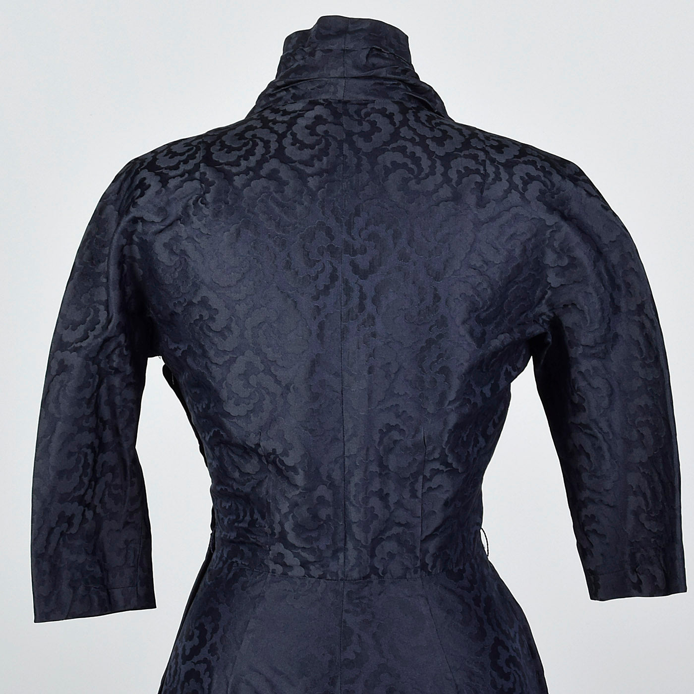 1950s Pierre Balmain Navy Blue Silk Damask Cocktail Dress