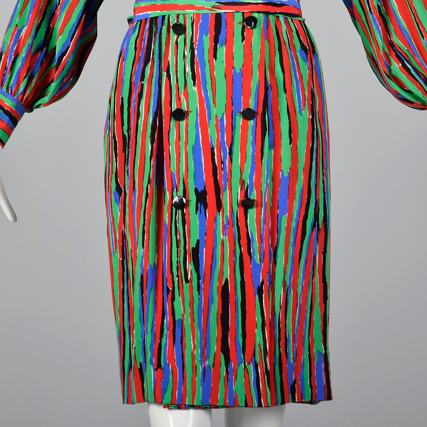 1980s Yves Saint Laurent Colorful Stripe Print Dress