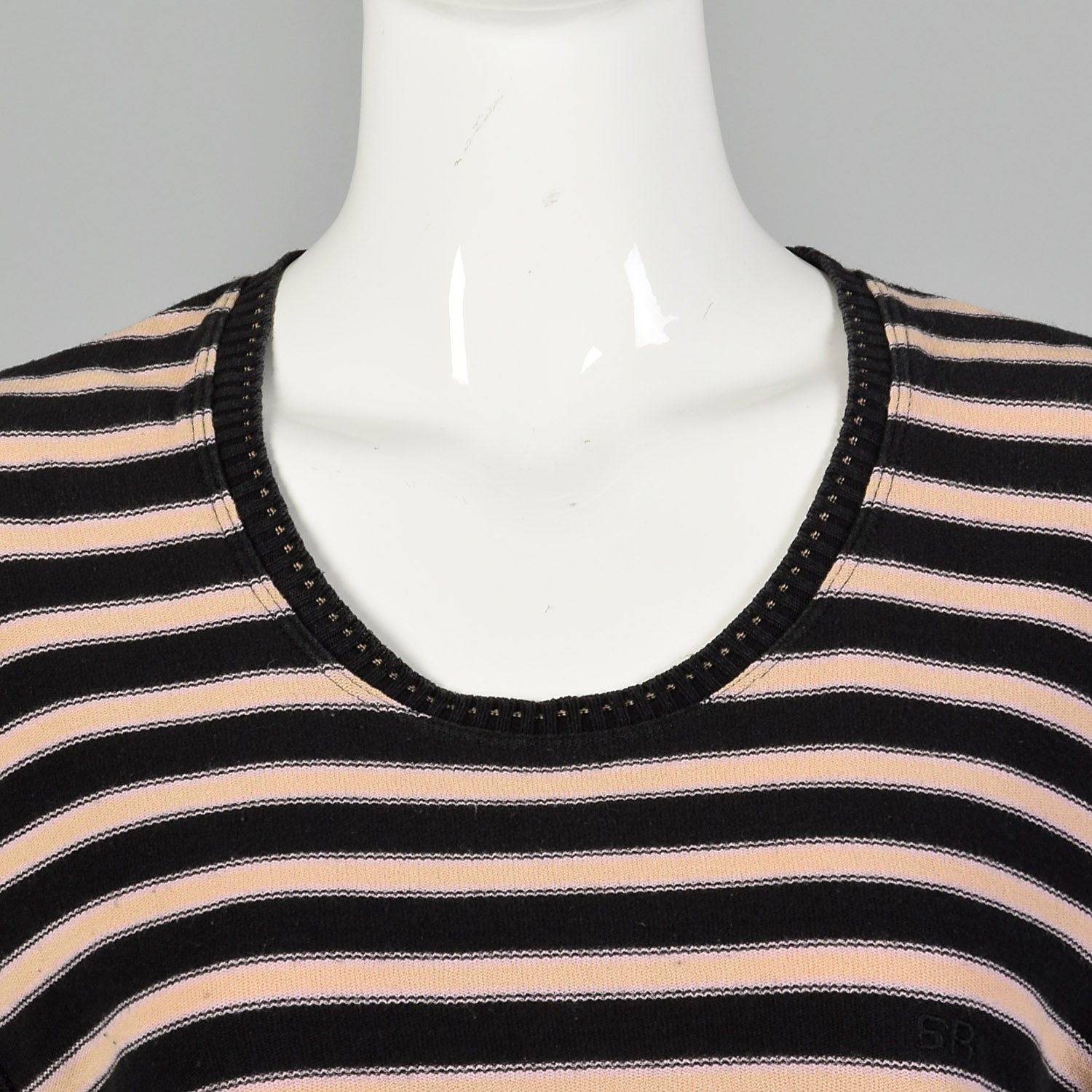 Large Sonia Rykiel 1990s Pink Black Striped Shirt Sleeved Sweater