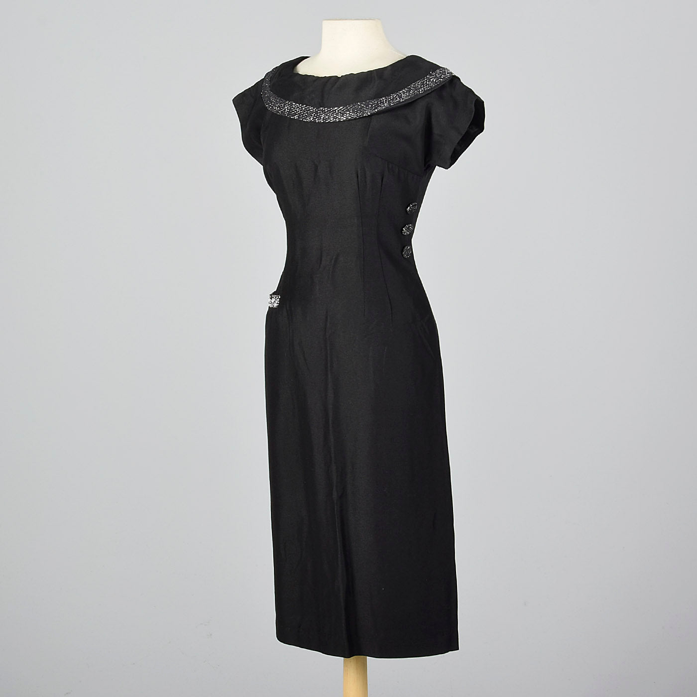 1950s Little Black Dress with Silver Lurex Trim