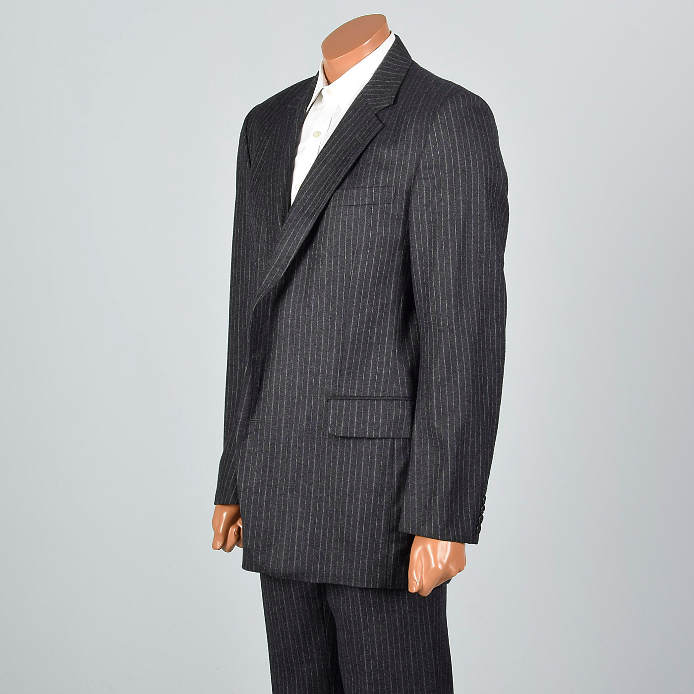 1980s Mens Calvin Klein Deadstock Charcoal Stripe Suit