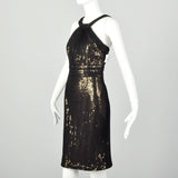 Medium Theia Black Party Dress Sheer Mesh Sleeveless Gold Sequin Mini