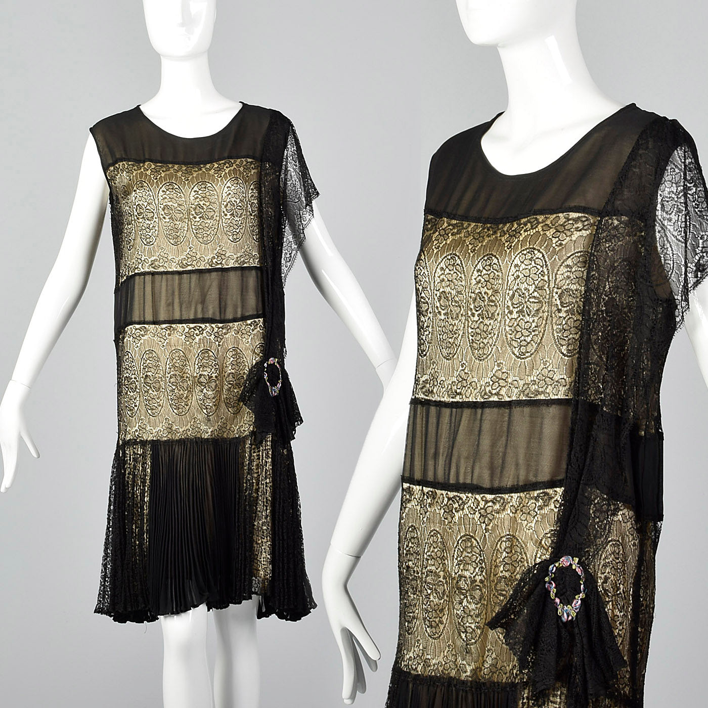 1920s Gorgeous Black Lace Overlay Dress