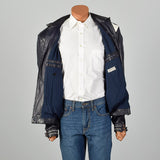 Large Battaglia 1980s Rockabilly Navy Leather Jacket