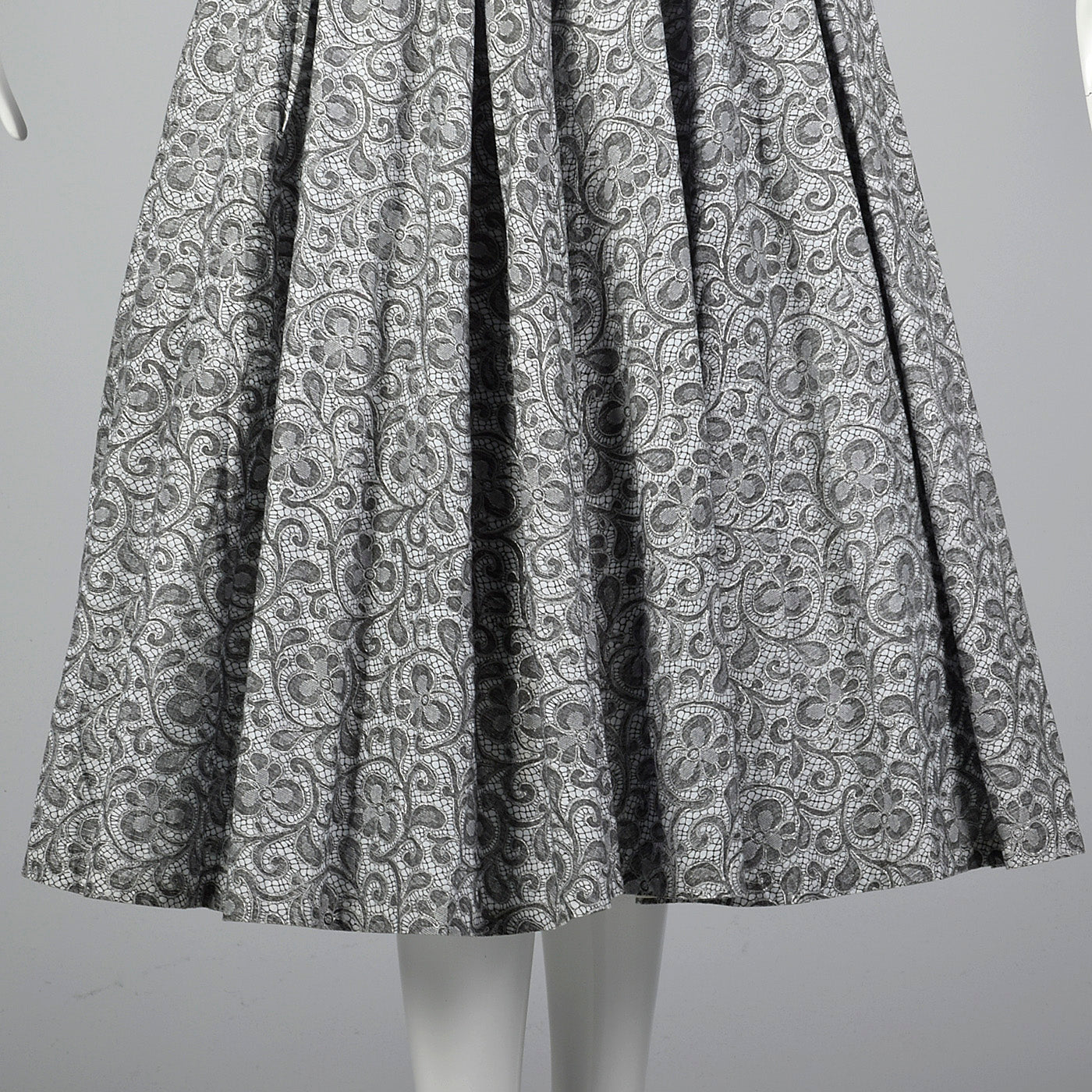 1950s Gray Cotton Lace Print Dress