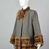 1940s Gray Wool Swing Coat with Beaver Fur Trim