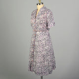 3XL 1950s Semi Sheer Day Dress Pink Pansy Button Front Print Short Sleeve