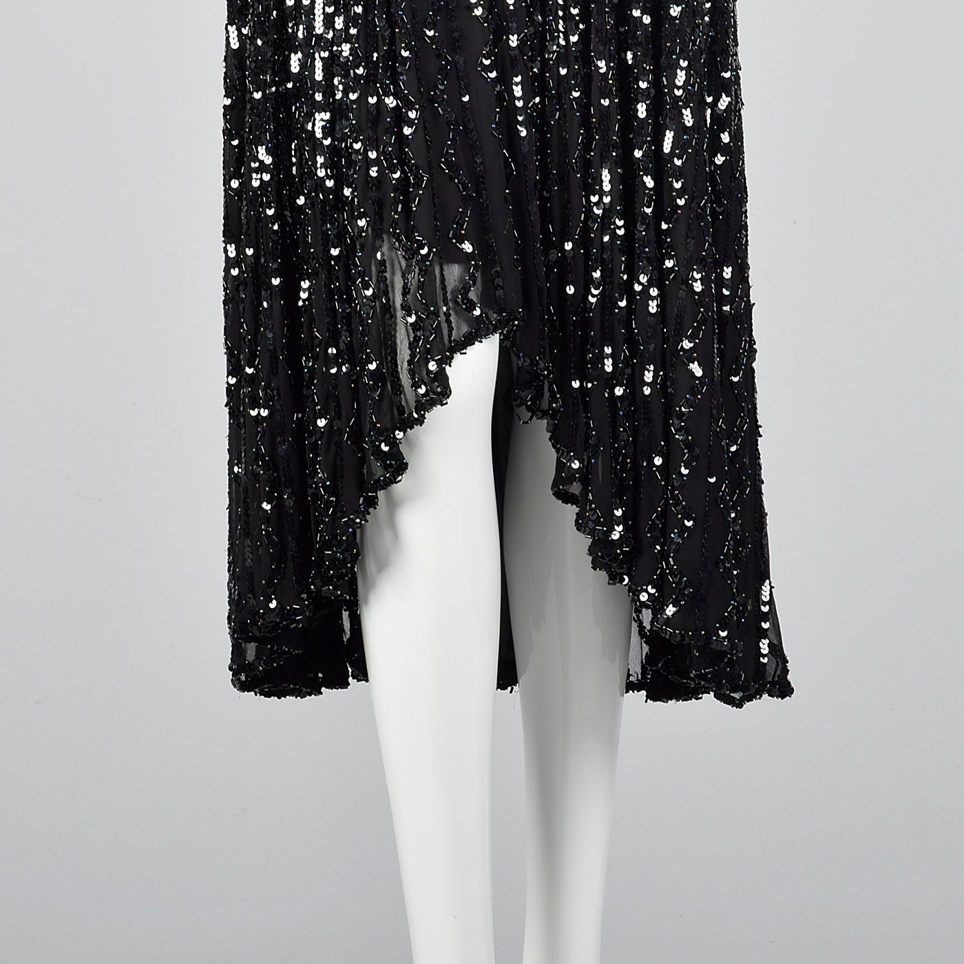 1990s Oleg Cassini Black Silk Beaded Dress